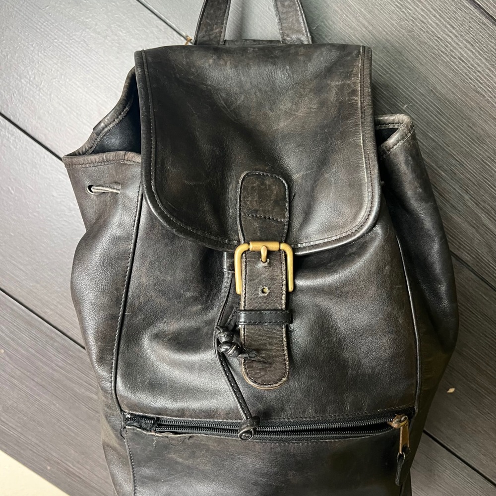 Coach VTG Black Leather Backpack Bucket Daypack USA Made 90s Rare PROJECT BAG - Picture 4 of 15